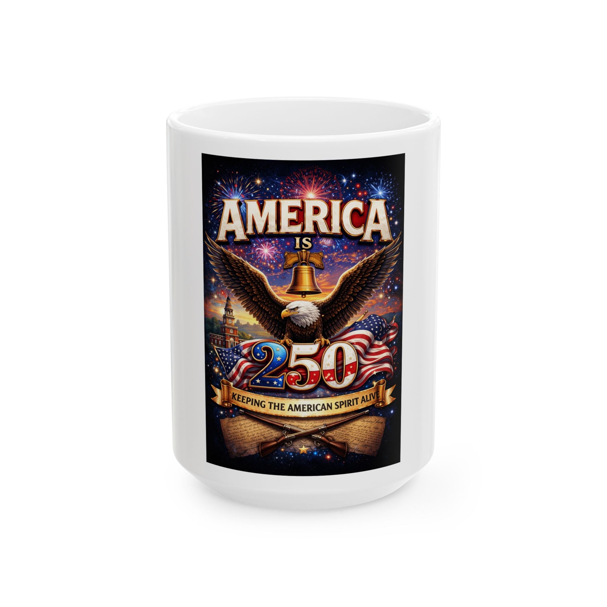 America 250 Eagle Liberty Bell Flag Mug | Patriotic 4th of July Coffee Cup