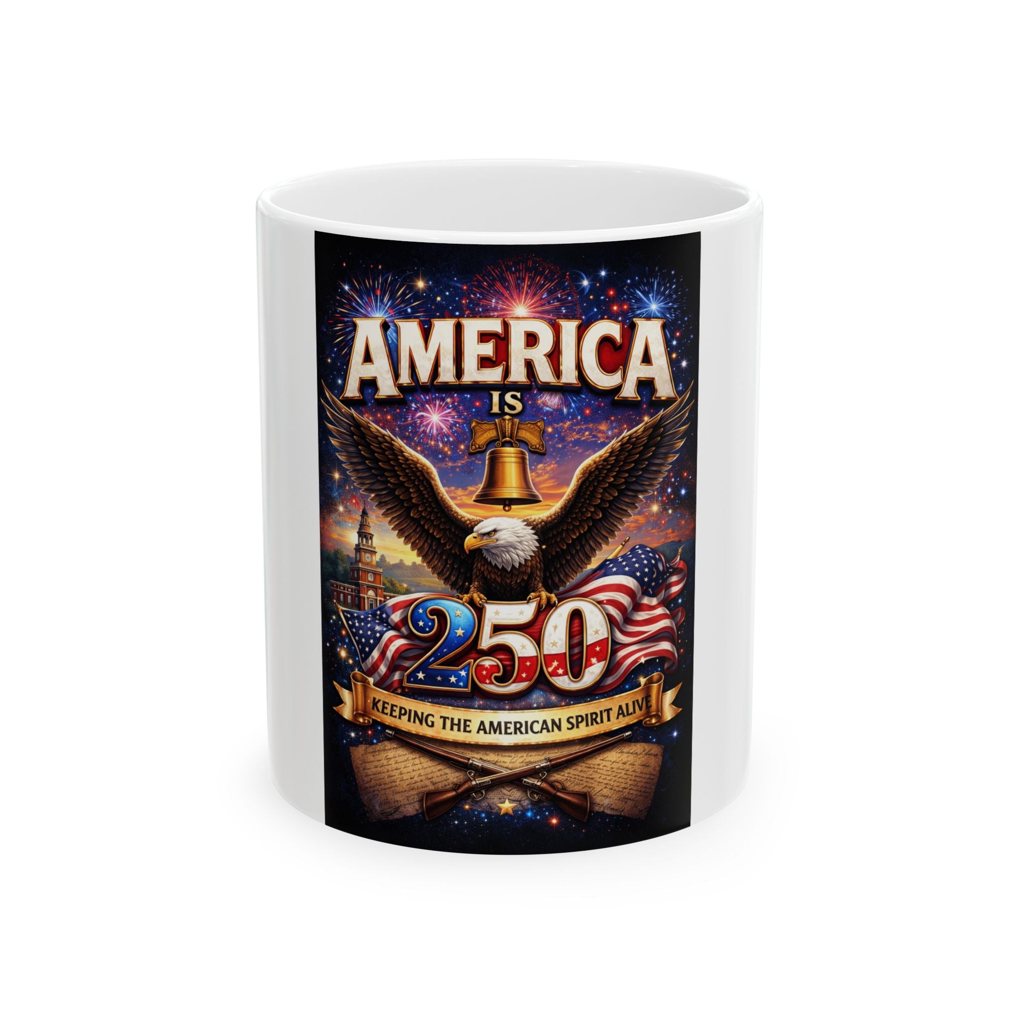 America 250 Eagle Liberty Bell Flag Mug | Patriotic 4th of July Coffee Cup