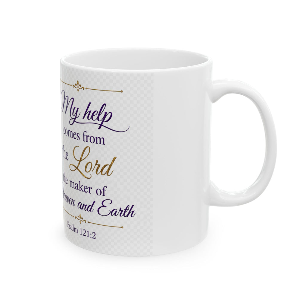 Psalm 121:2 Inspirational Scripture Mug | Purple Bow Ceramic Mug