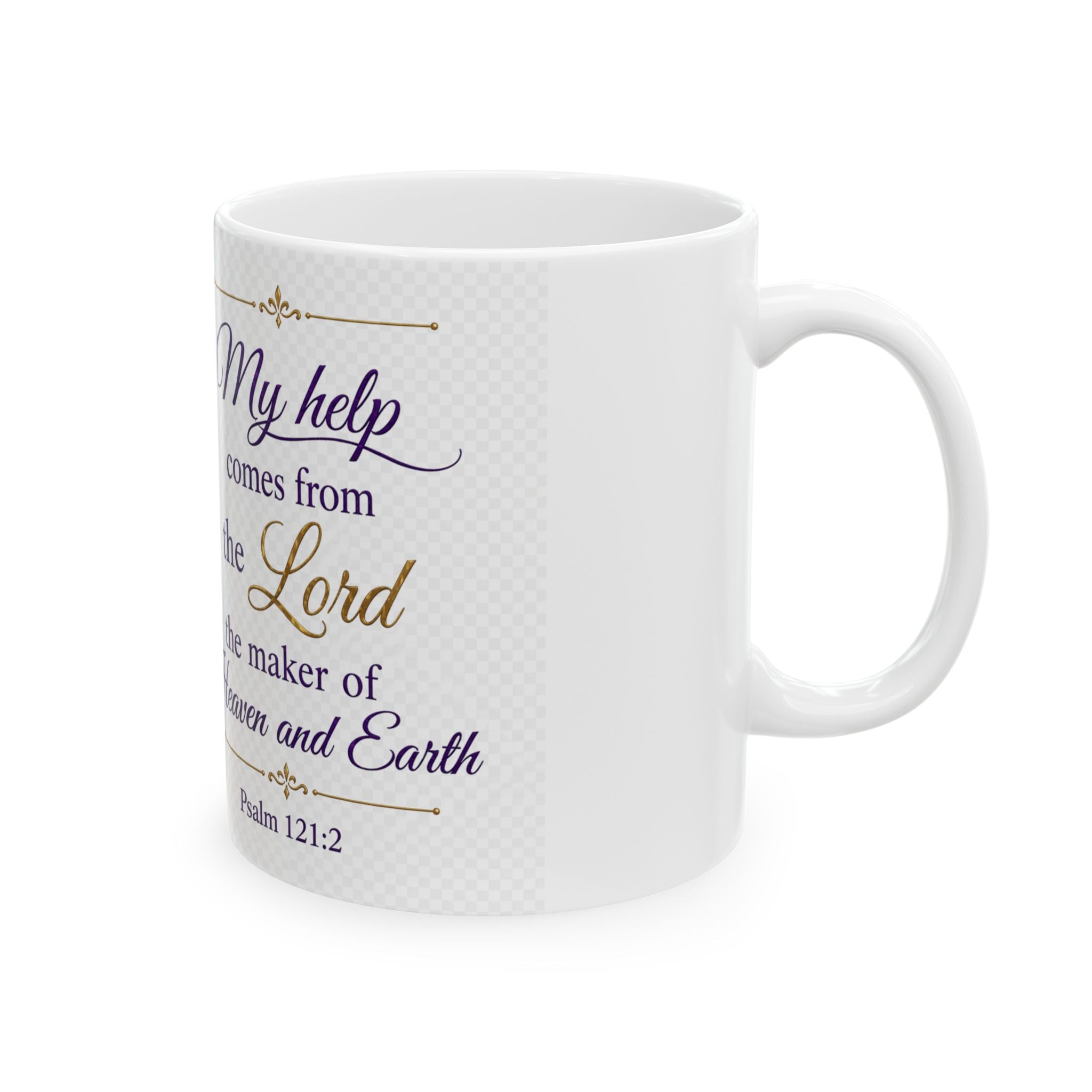 Psalm 121:2 Inspirational Scripture Mug | Purple Bow Ceramic Mug