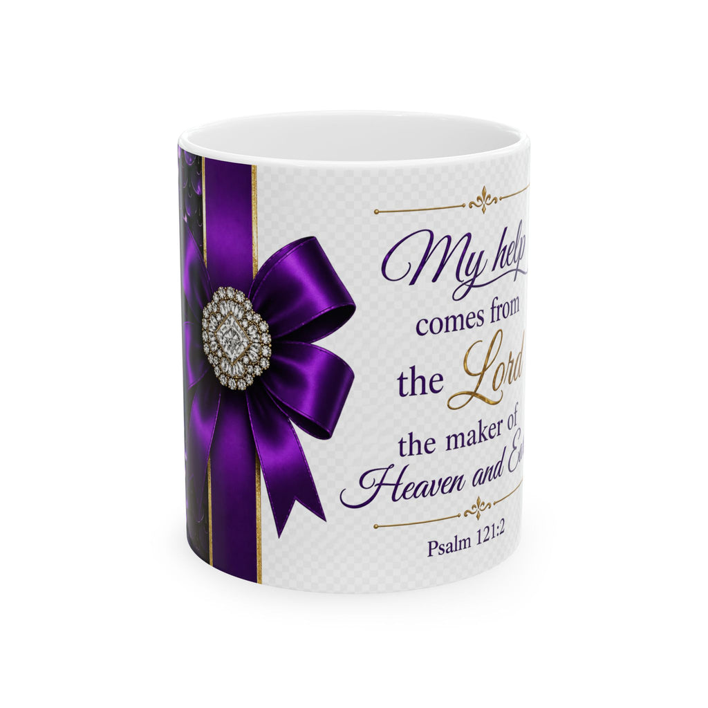 Psalm 121:2 Inspirational Scripture Mug | Purple Bow Ceramic Mug